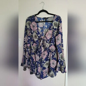 Floral Tie-Front Romper - Navy & Pink